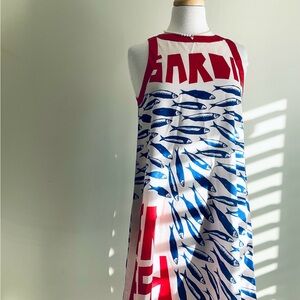 Red, White & Blue Fish-Print Sleeveless Dress